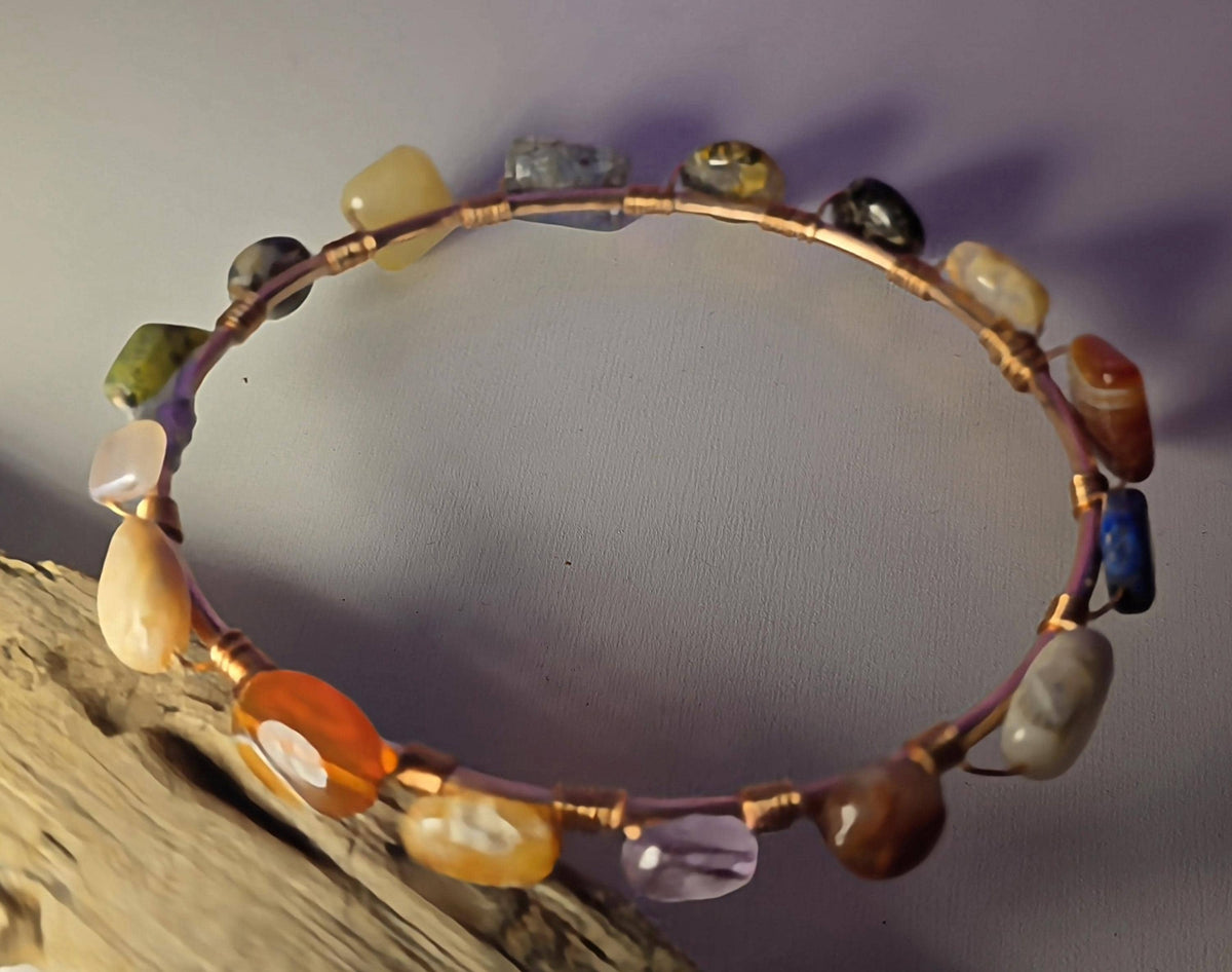 UNBROKEN Armor Bangle Bracelet – Handcrafted Copper Wire & Stone Bracelet, Rustic Warrior Jewelry, Forged Strength,Survivor JewelryUnbroken