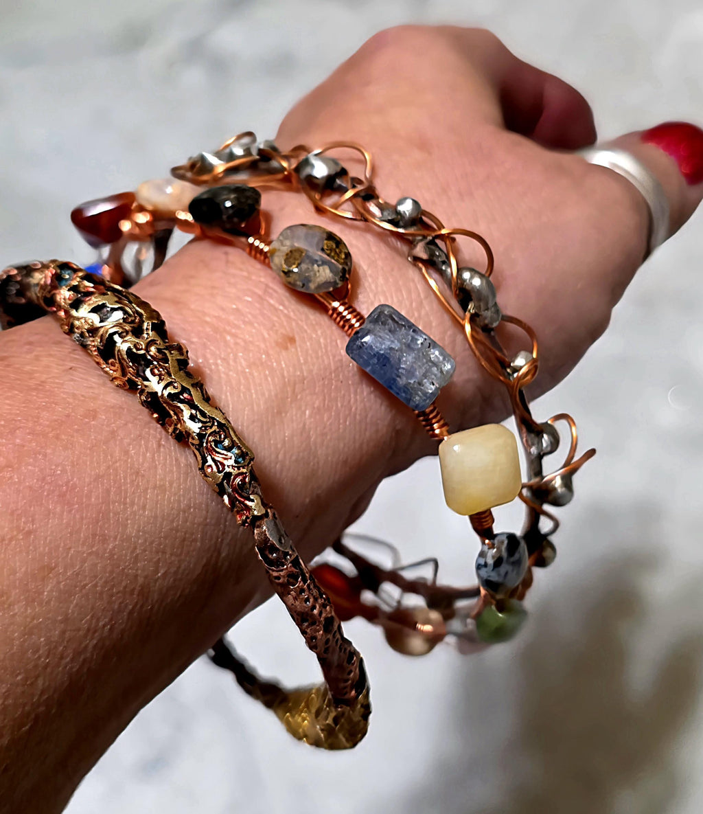 UNBROKEN Armor Bangle Bracelet – Handcrafted Copper Wire & Stone Bracelet, Rustic Warrior Jewelry, Forged Strength,Survivor JewelryUnbroken