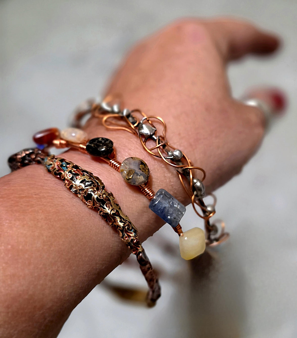 UNBROKEN Armor Bangle Bracelet – Handcrafted Copper Wire & Stone Bracelet, Rustic Warrior Jewelry, Forged Strength,Survivor JewelryUnbroken