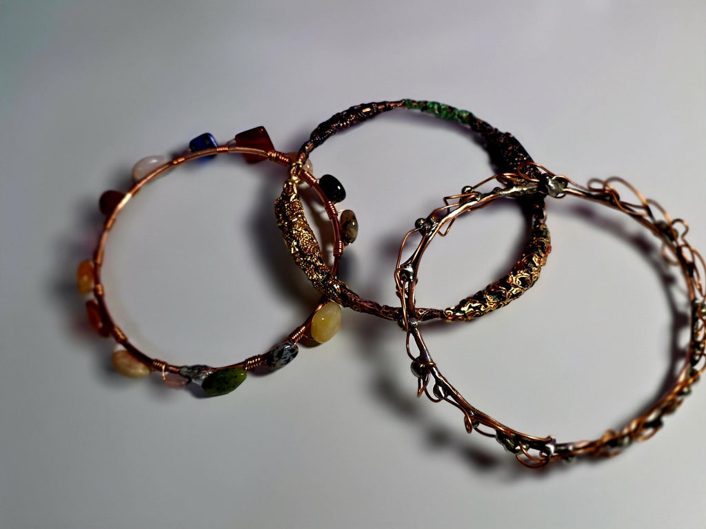 UNBROKEN Armor Bangle Bracelet – Handcrafted Copper Wire & Stone Bracelet, Rustic Warrior Jewelry, Forged Strength,Survivor JewelryUnbroken
