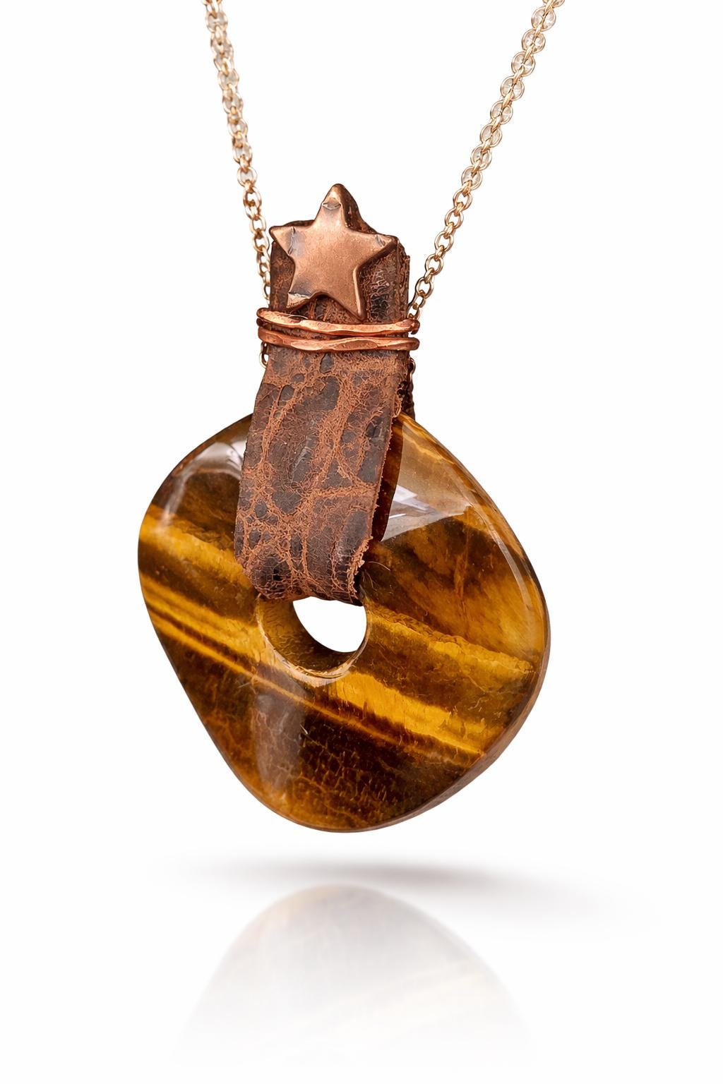 Wayfinder – UNBROKEN Tiger’s Eye Pendant Necklace, Handcrafted Copper & Leather Talisman, Rustic Warrior Jewelry, Grounding Stone Necklace