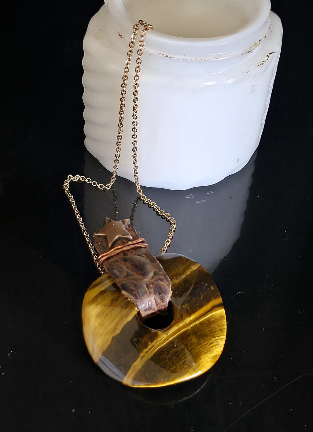 Wayfinder – UNBROKEN Tiger’s Eye Pendant Necklace, Handcrafted Copper & Leather Talisman, Rustic Warrior Jewelry, Grounding Stone Necklace