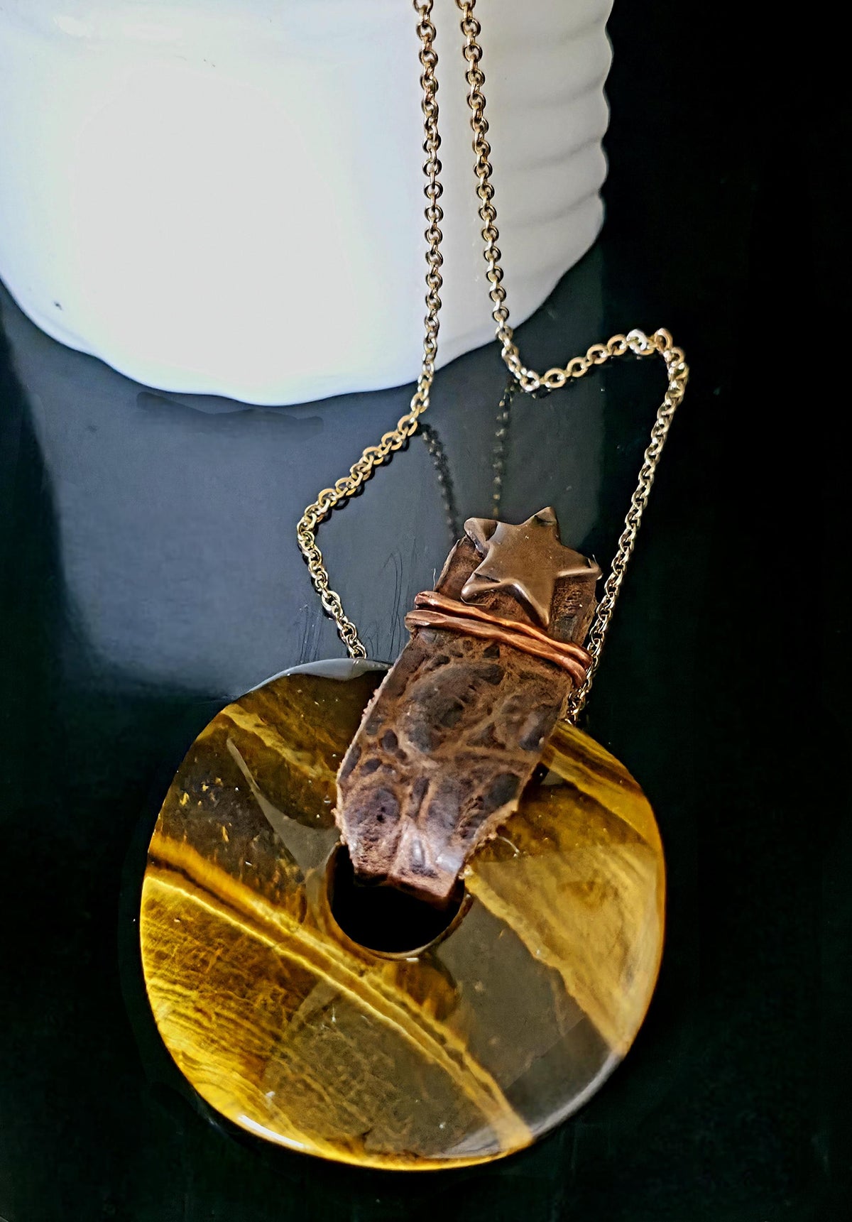 Wayfinder – UNBROKEN Tiger’s Eye Pendant Necklace, Handcrafted Copper & Leather Talisman, Rustic Warrior Jewelry, Grounding Stone Necklace