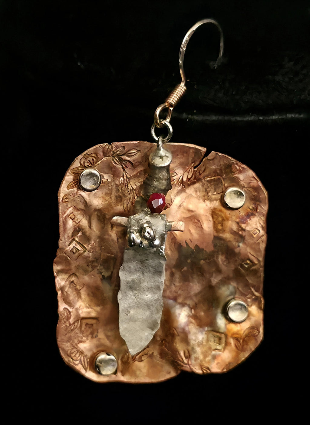 Shield and Blade, Handmade Earrings, Copper Earrings, Dagger Earrings, Shield Earrings, Statement Jewelry, Unique Earrings, Artisan Jewelry