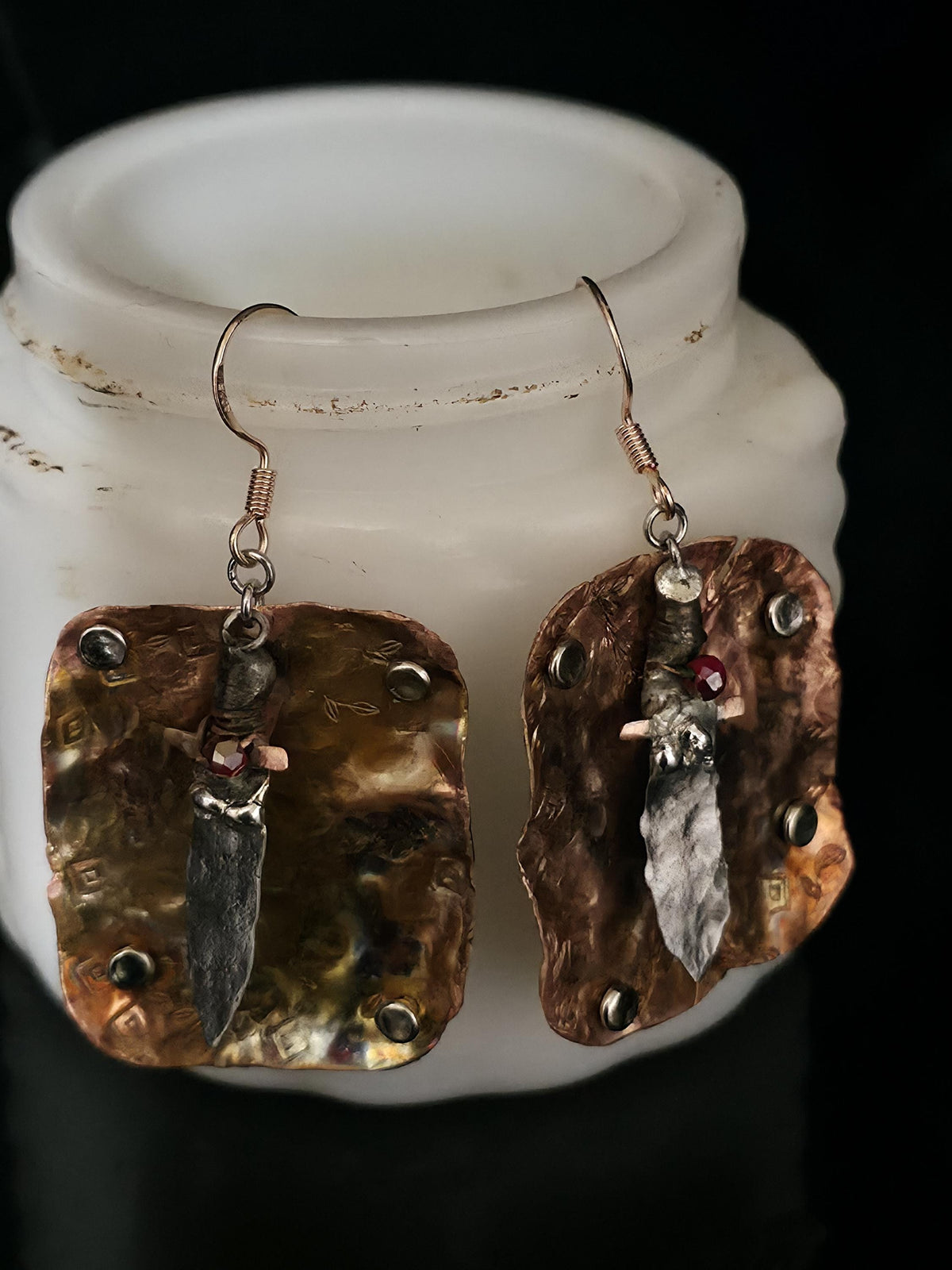 Shield and Blade, Handmade Earrings, Copper Earrings, Dagger Earrings, Shield Earrings, Statement Jewelry, Unique Earrings, Artisan Jewelry