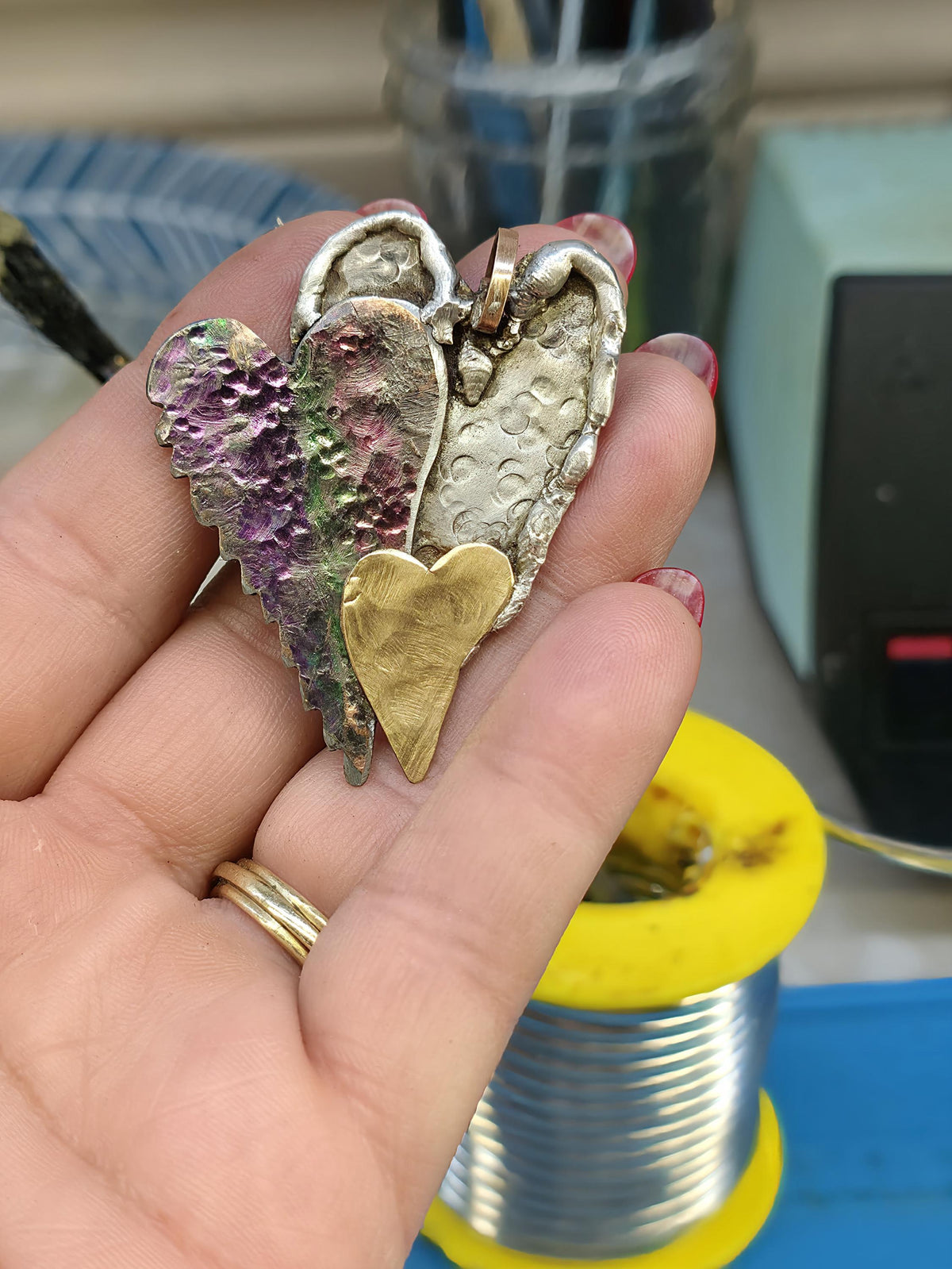 UNBROKEN Still Beating Heart Necklace – Handcrafted Mixed Metal Pendant, Warrior Jewelry, Survivor Strength Necklace