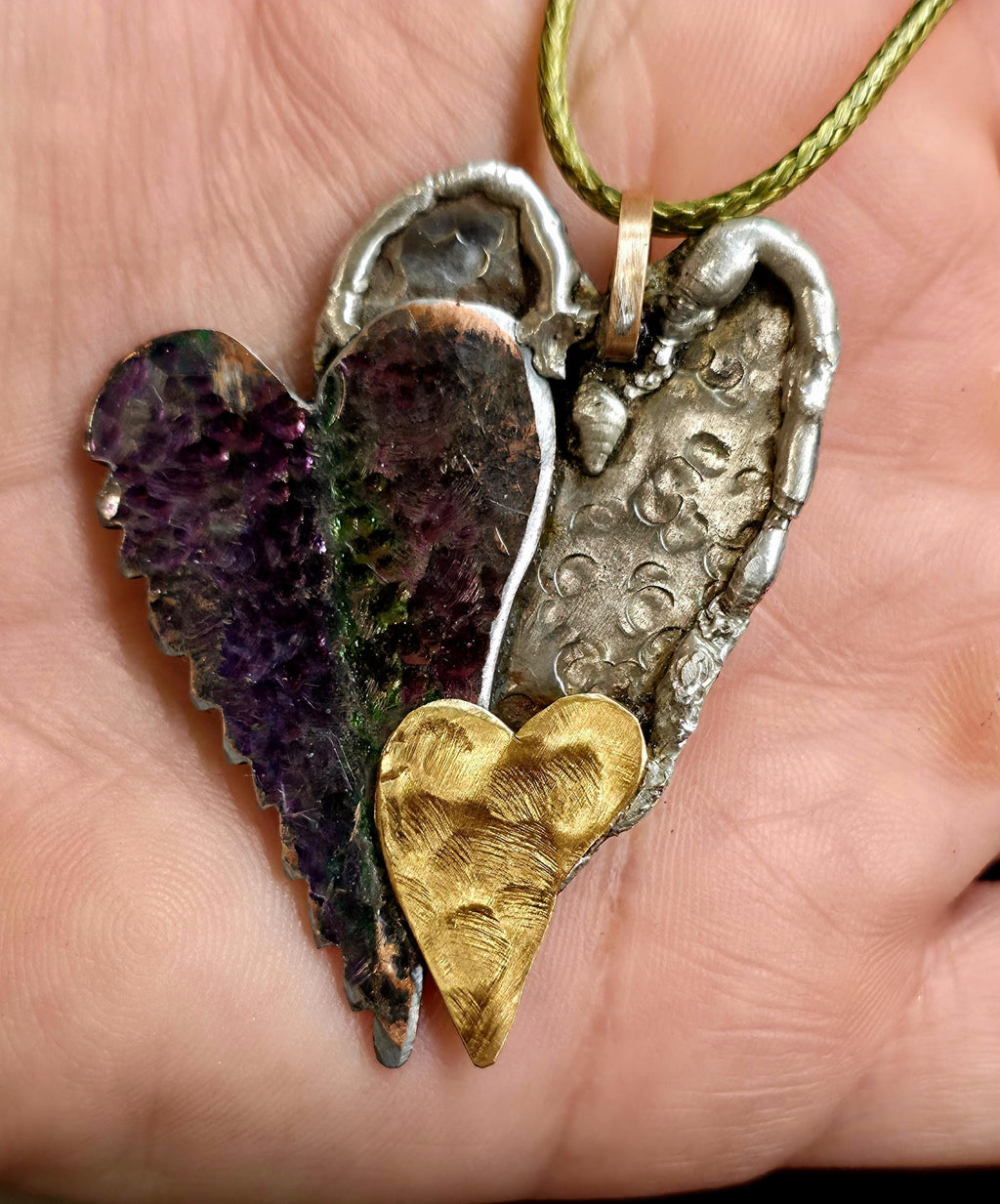 UNBROKEN Still Beating Heart Necklace – Handcrafted Mixed Metal Pendant, Warrior Jewelry, Survivor Strength Necklace