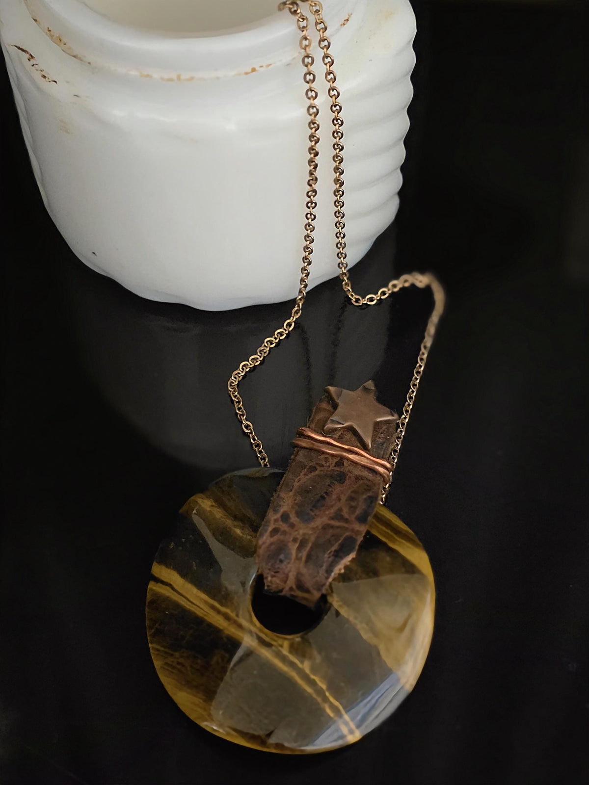 Wayfinder – UNBROKEN Tiger’s Eye Pendant Necklace, Handcrafted Copper & Leather Talisman, Rustic Warrior Jewelry, Grounding Stone Necklace