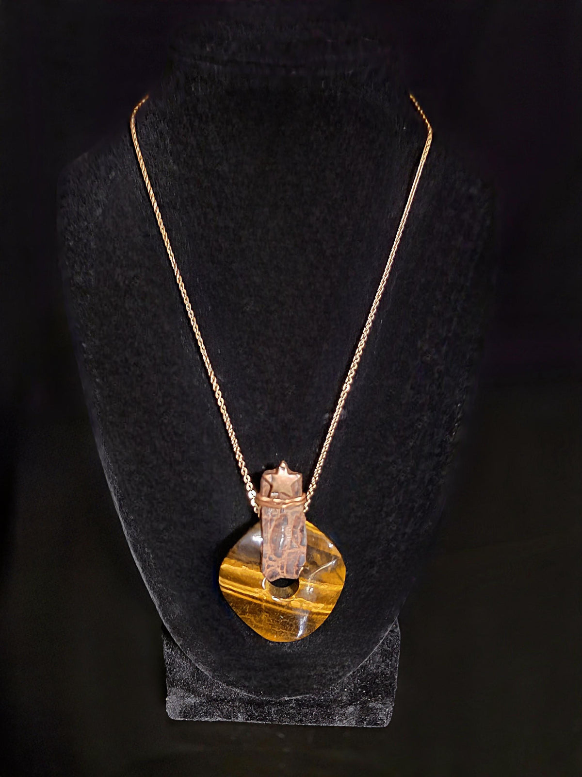 Wayfinder – UNBROKEN Tiger’s Eye Pendant Necklace, Handcrafted Copper & Leather Talisman, Rustic Warrior Jewelry, Grounding Stone Necklace