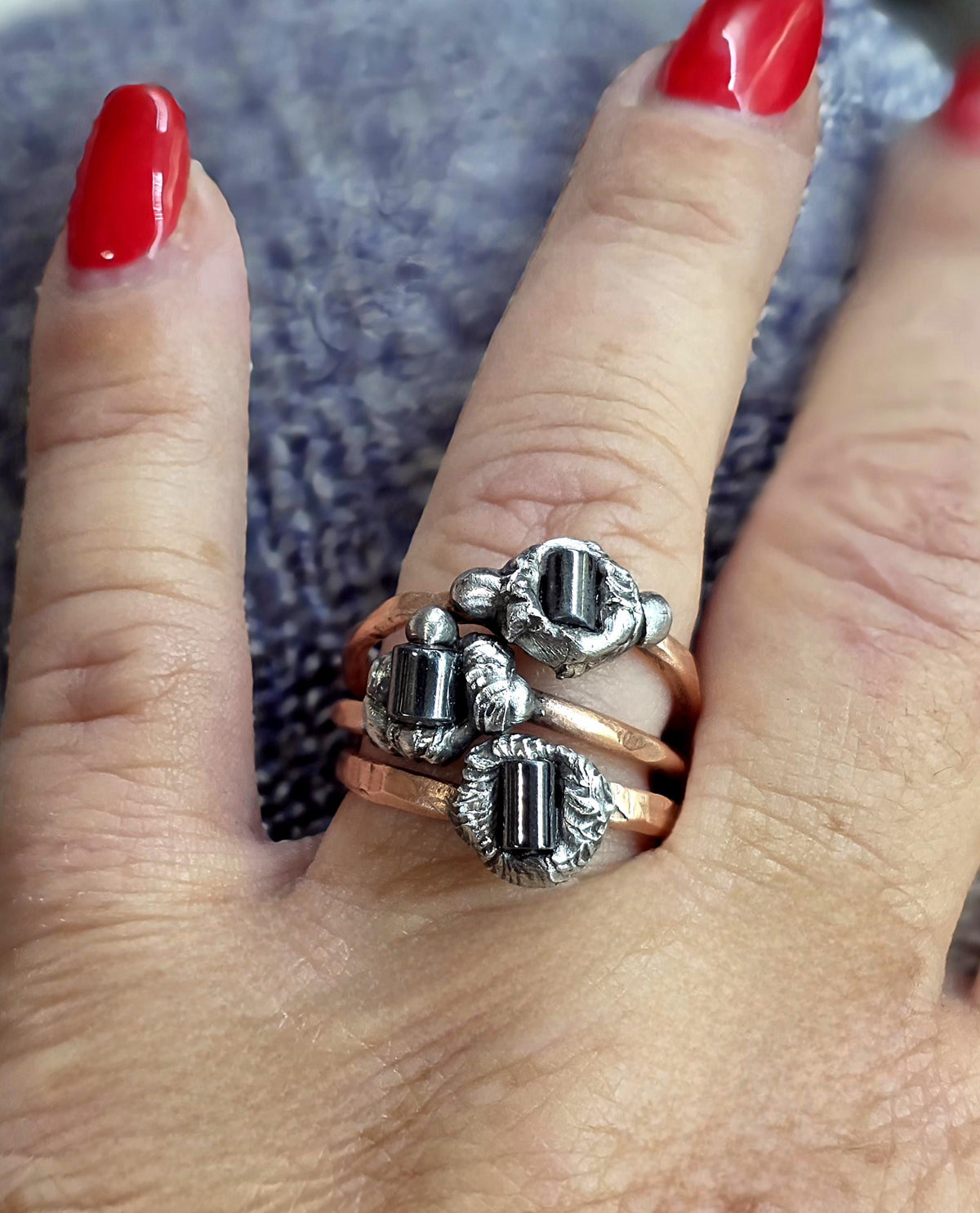 After the Hit Ring – UNBROKEN Handcrafted Copper Ring with Black Hematite, Survivor Statement Jewelry, Rustic Hammered Ring