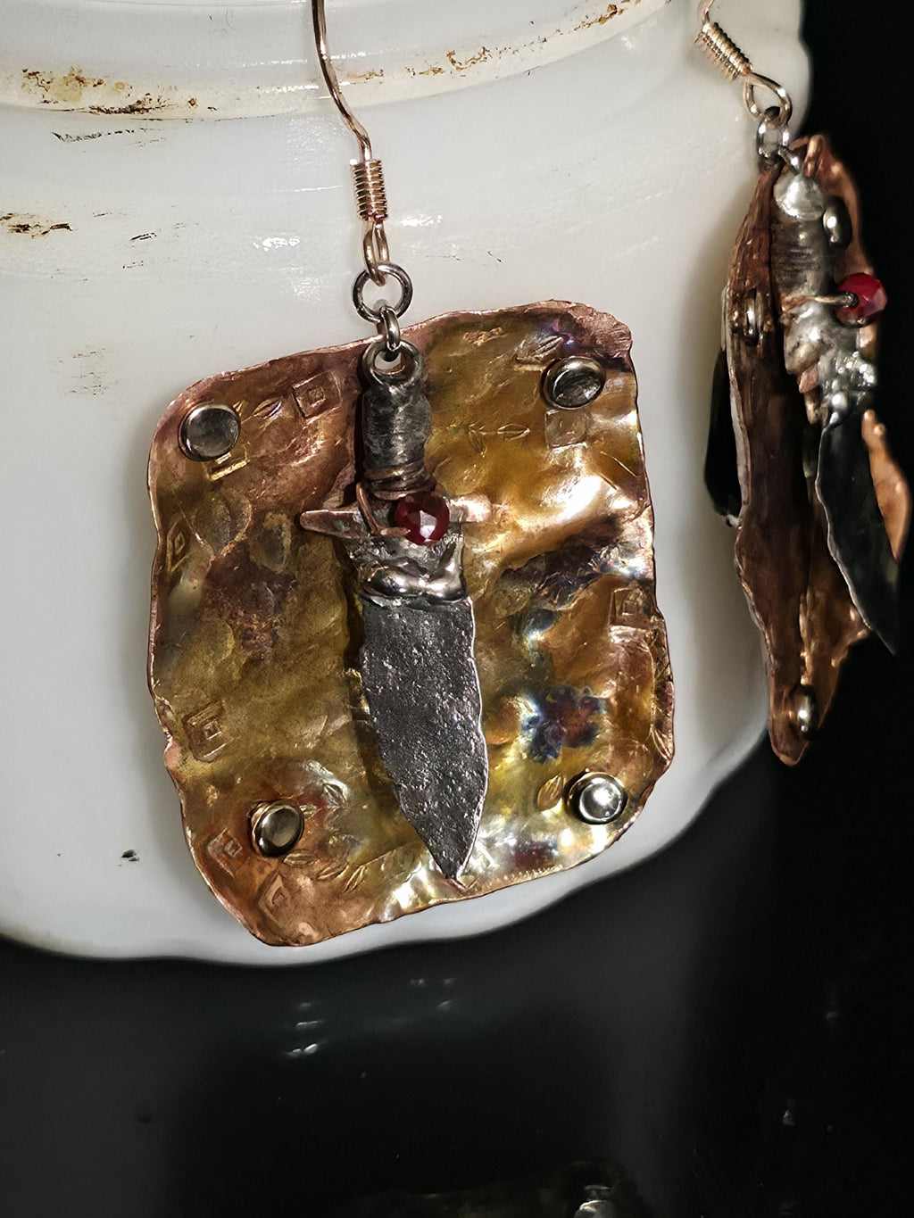 Shield and Blade, Handmade Earrings, Copper Earrings, Dagger Earrings, Shield Earrings, Statement Jewelry, Unique Earrings, Artisan Jewelry