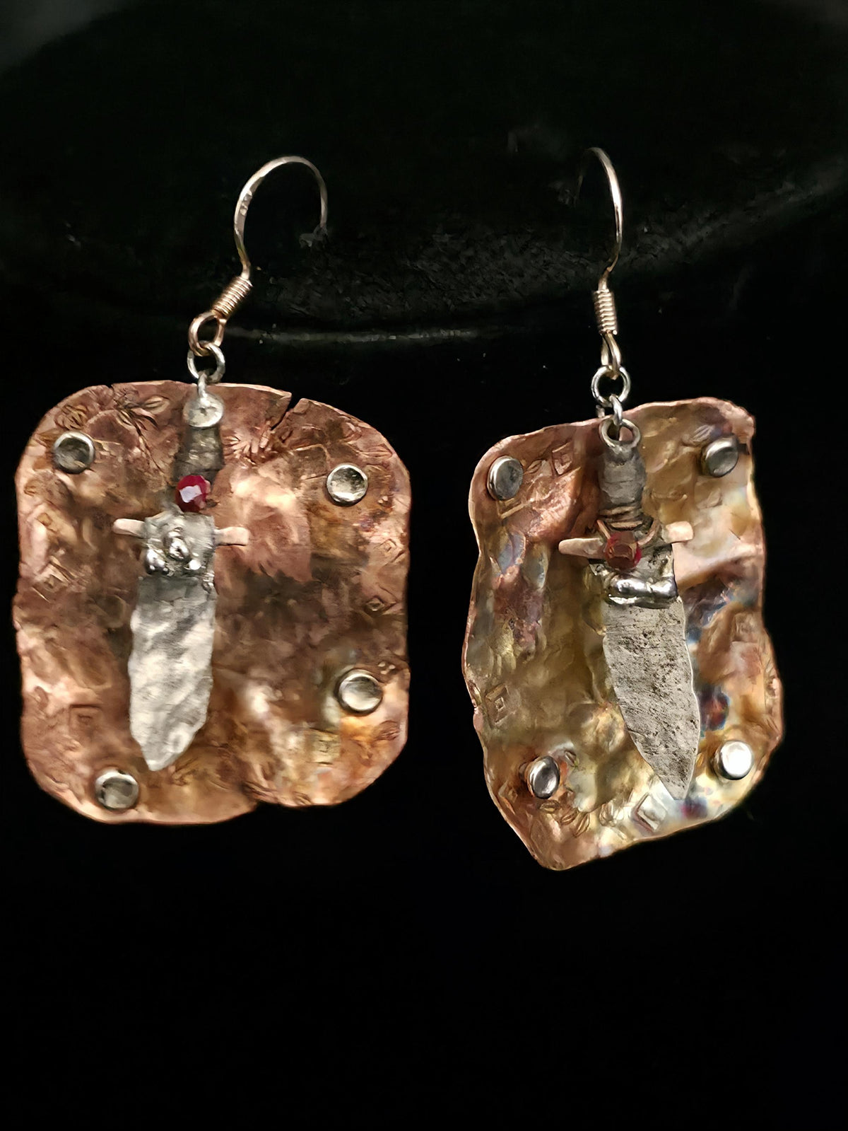 Shield and Blade, Handmade Earrings, Copper Earrings, Dagger Earrings, Shield Earrings, Statement Jewelry, Unique Earrings, Artisan Jewelry