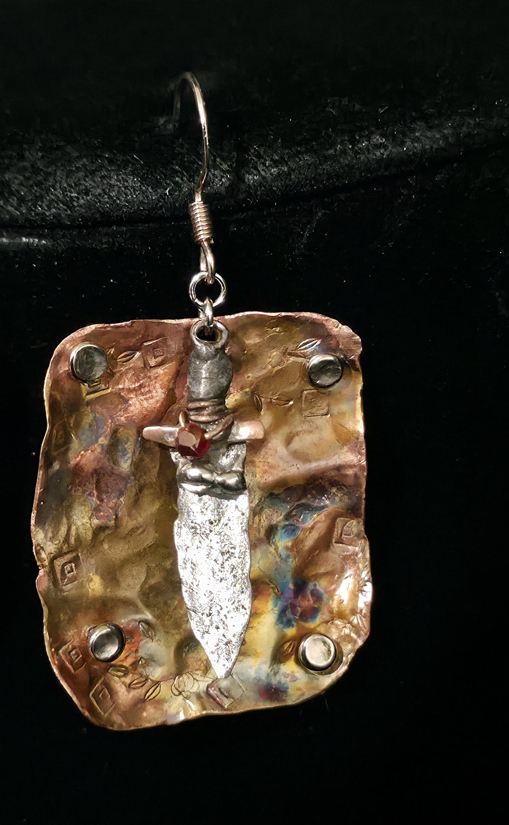 Shield and Blade, Handmade Earrings, Copper Earrings, Dagger Earrings, Shield Earrings, Statement Jewelry, Unique Earrings, Artisan Jewelry