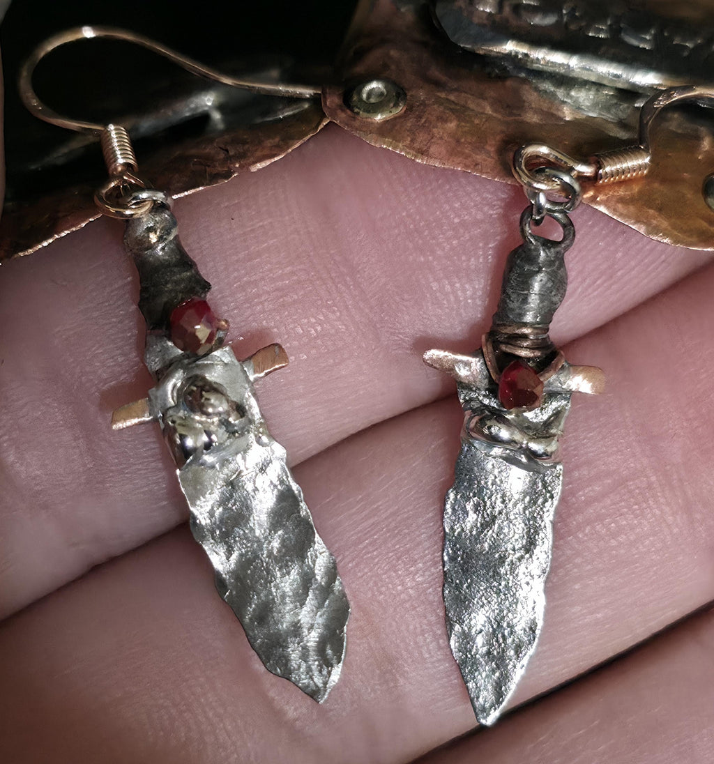 Shield and Blade, Handmade Earrings, Copper Earrings, Dagger Earrings, Shield Earrings, Statement Jewelry, Unique Earrings, Artisan Jewelry