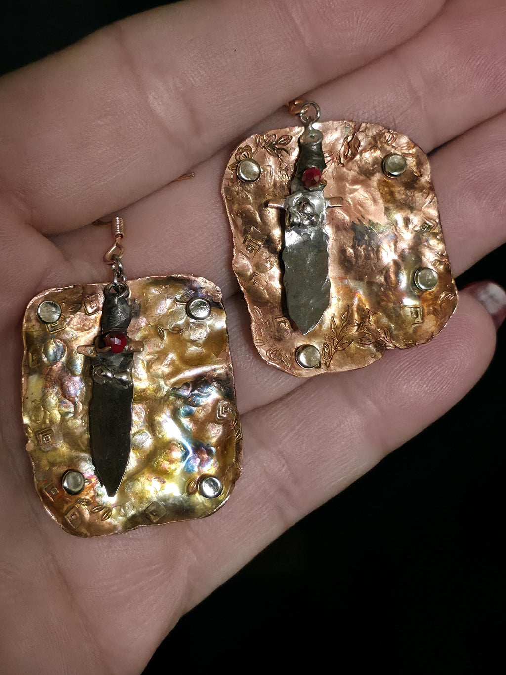 Shield and Blade, Handmade Earrings, Copper Earrings, Dagger Earrings, Shield Earrings, Statement Jewelry, Unique Earrings, Artisan Jewelry