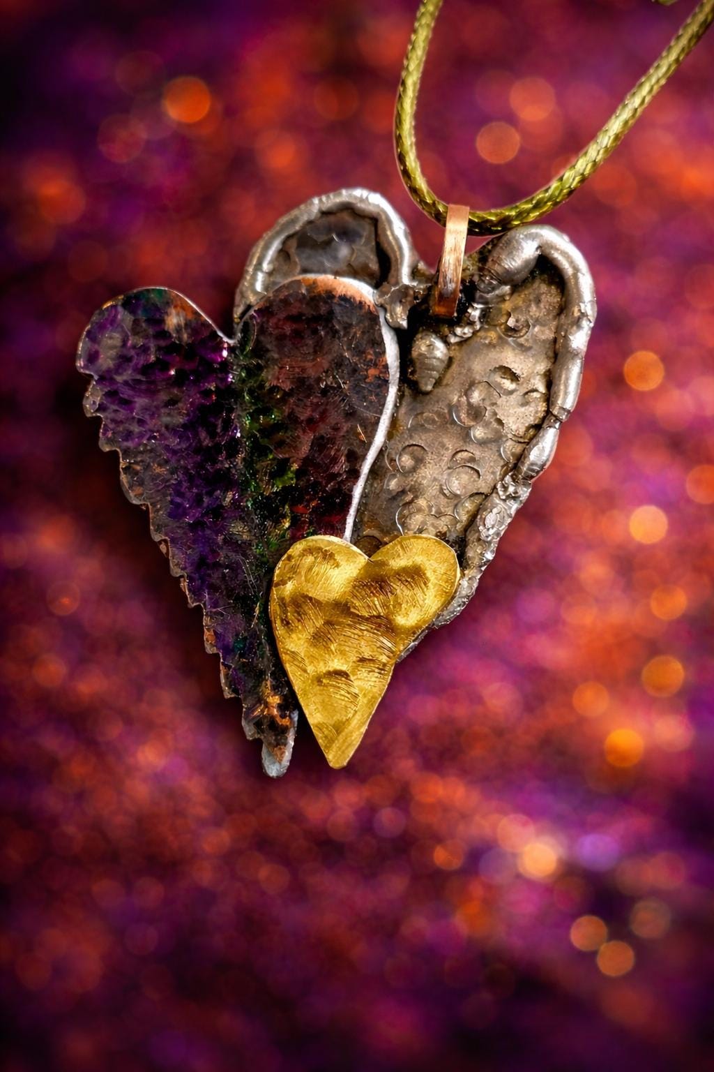UNBROKEN Still Beating Heart Necklace – Handcrafted Mixed Metal Pendant, Warrior Jewelry, Survivor Strength Necklace