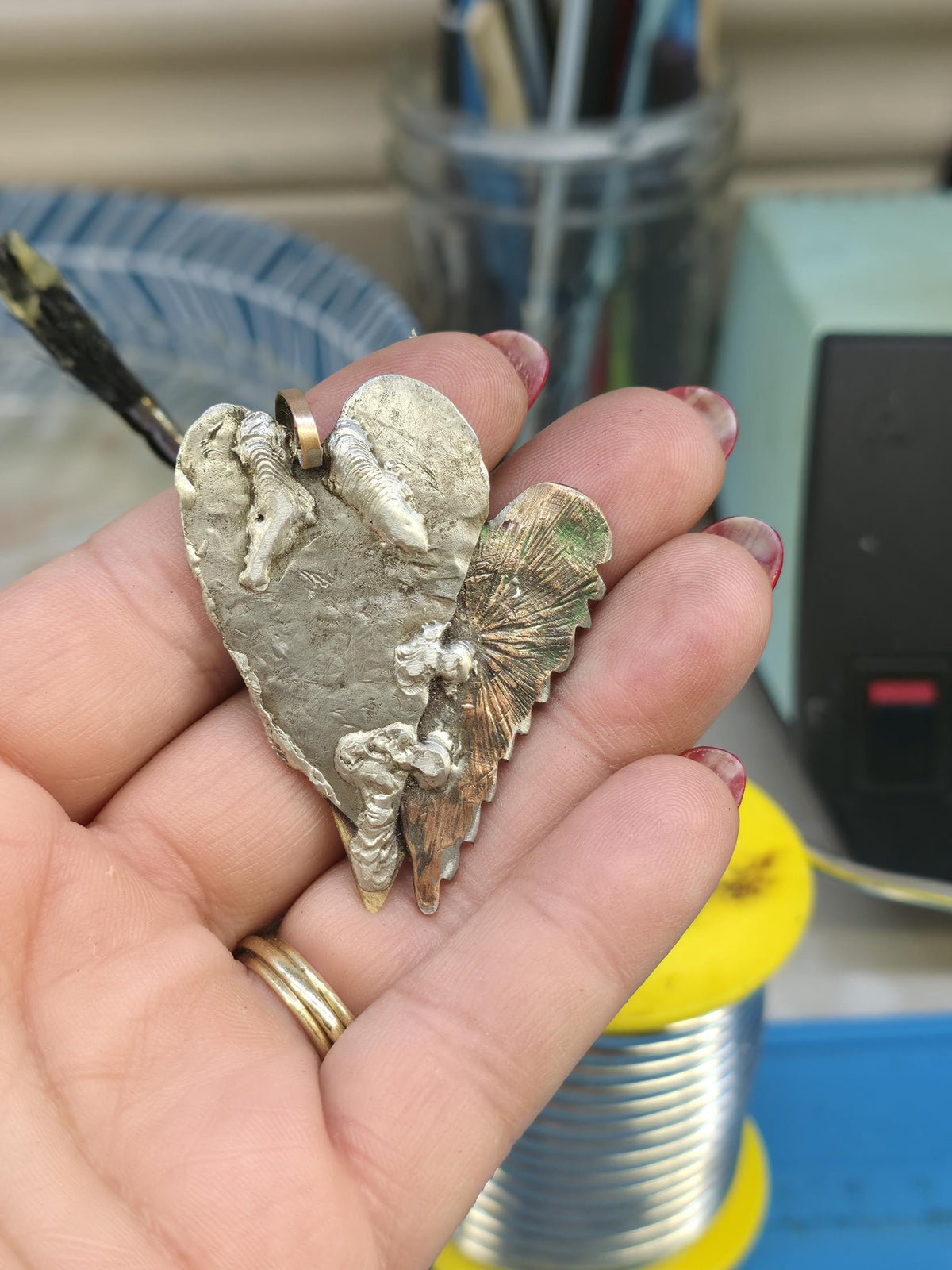 UNBROKEN Still Beating Heart Necklace – Handcrafted Mixed Metal Pendant, Warrior Jewelry, Survivor Strength Necklace