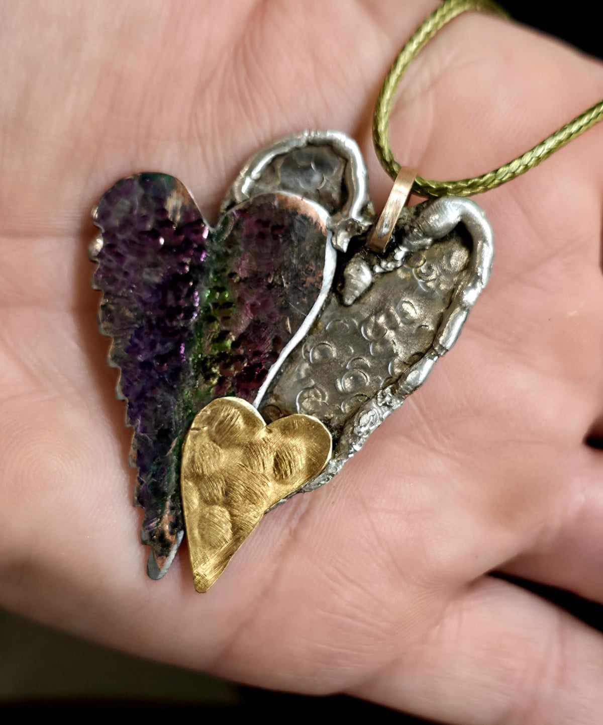 UNBROKEN Still Beating Heart Necklace – Handcrafted Mixed Metal Pendant, Warrior Jewelry, Survivor Strength Necklace