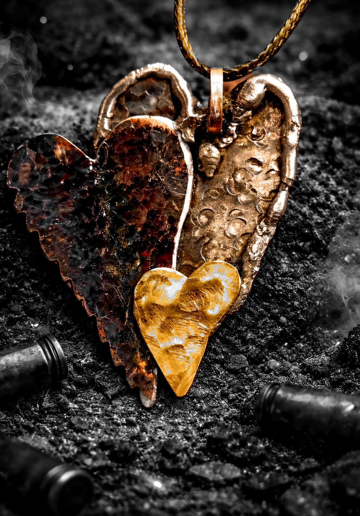 UNBROKEN Still Beating Heart Necklace – Handcrafted Mixed Metal Pendant, Warrior Jewelry, Survivor Strength Necklace