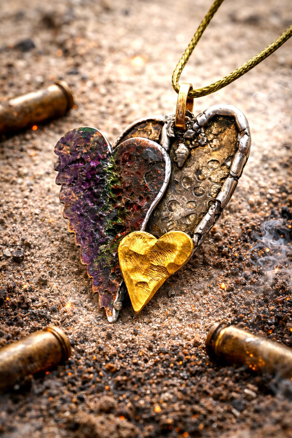UNBROKEN Still Beating Heart Necklace – Handcrafted Mixed Metal Pendant, Warrior Jewelry, Survivor Strength Necklace