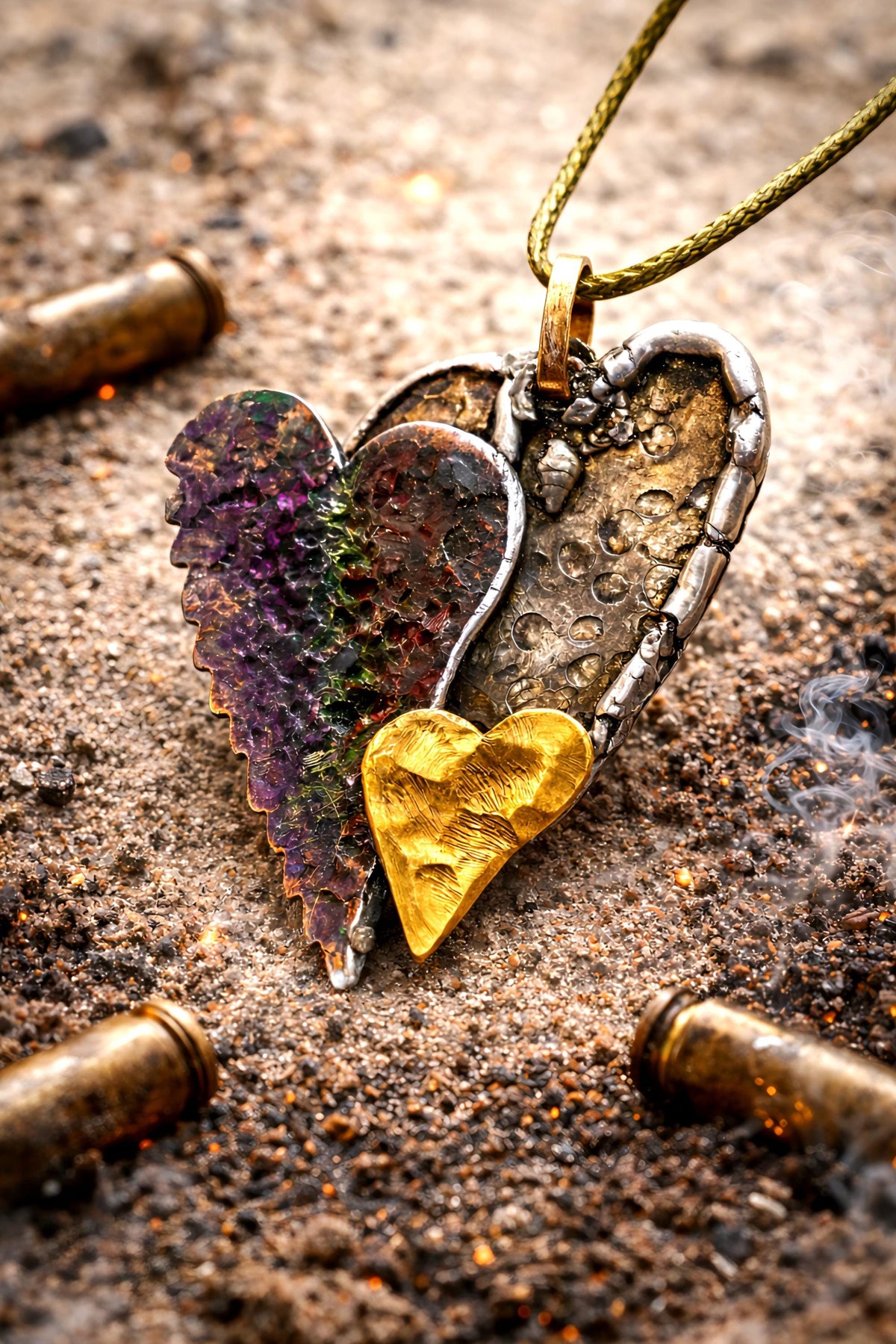 UNBROKEN Still Beating Heart Necklace – Handcrafted Mixed Metal Pendant, Warrior Jewelry, Survivor Strength Necklace