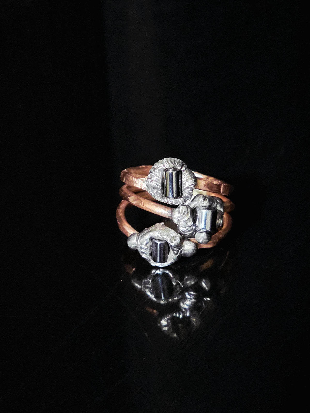 After the Hit Ring – UNBROKEN Handcrafted Copper Ring with Black Hematite, Survivor Statement Jewelry, Rustic Hammered Ring