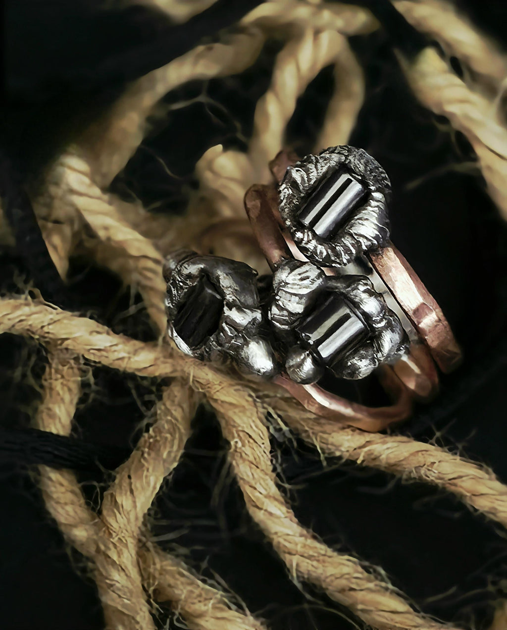 After the Hit Ring – UNBROKEN Handcrafted Copper Ring with Black Hematite, Survivor Statement Jewelry, Rustic Hammered Ring