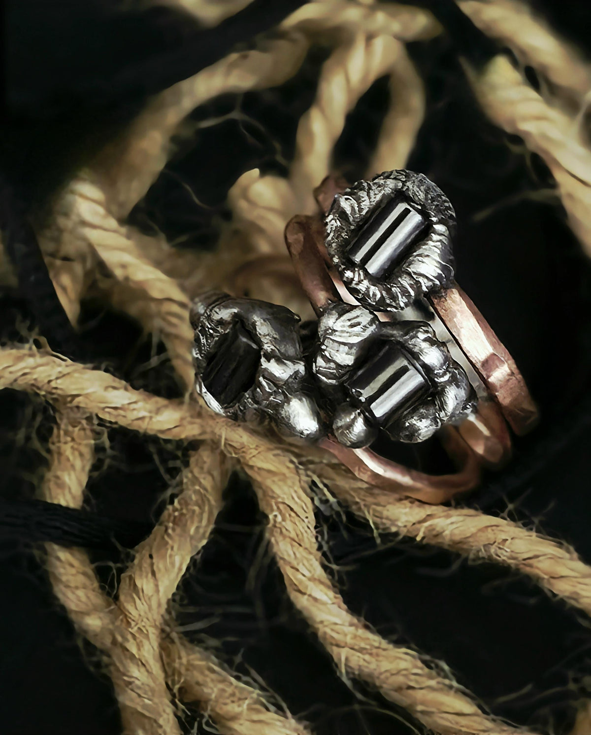 After the Hit Ring – UNBROKEN Handcrafted Copper Ring with Black Hematite, Survivor Statement Jewelry, Rustic Hammered Ring