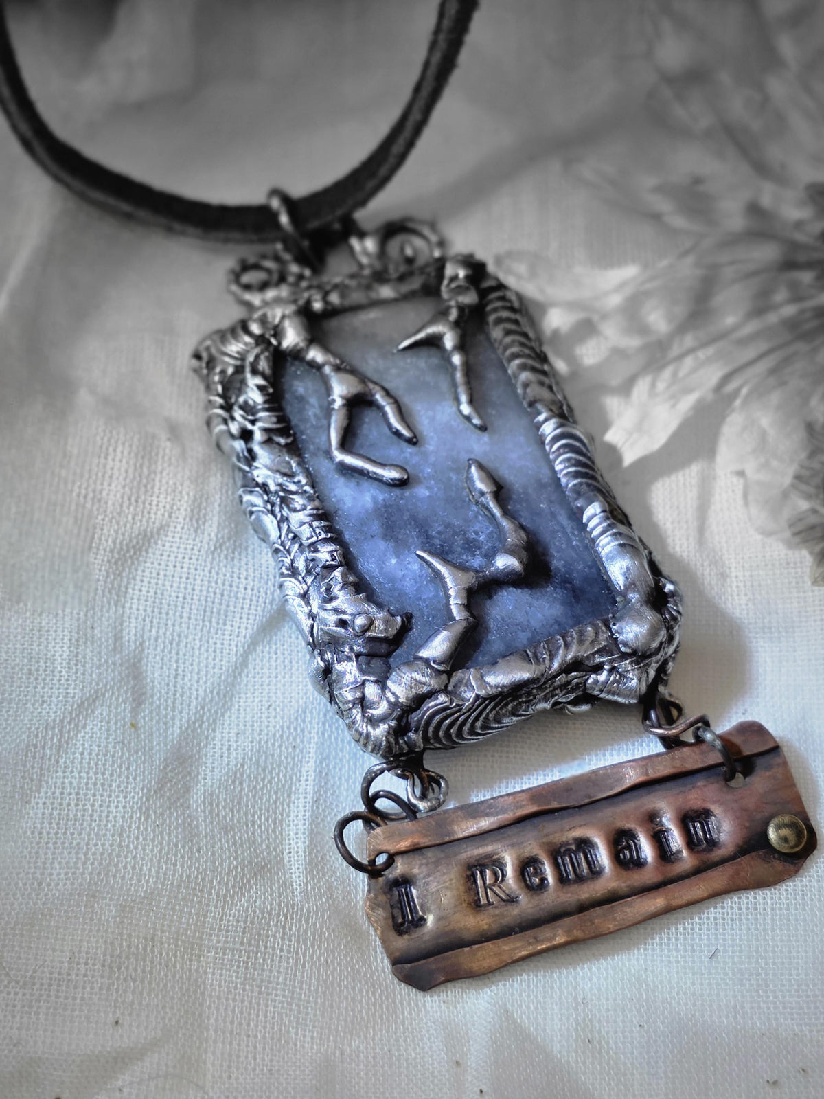 UNBROKEN After the Storm Necklace – Rustic Soldered Stone Pendant with Copper “I Remain” Bar, Survivor Jewelry, Raw Metal Artisan Necklace