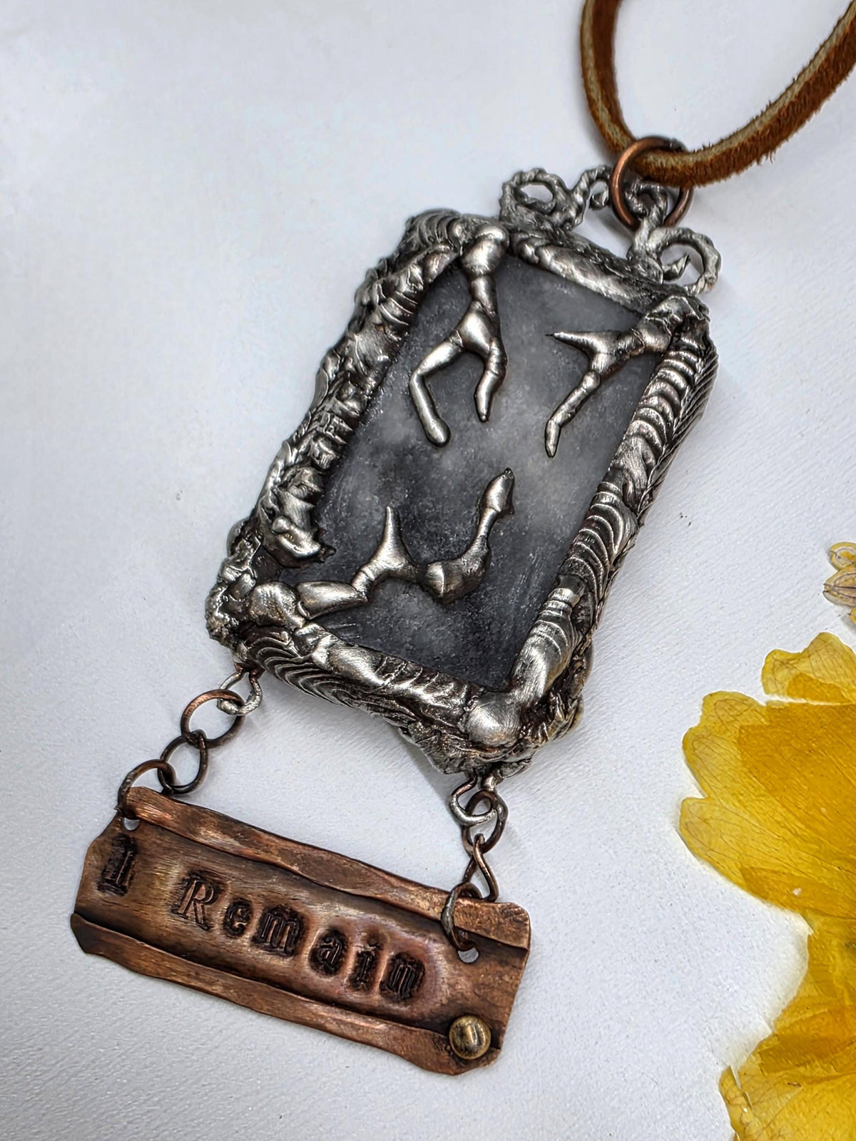 UNBROKEN After the Storm Necklace – Rustic Soldered Stone Pendant with Copper “I Remain” Bar, Survivor Jewelry, Raw Metal Artisan Necklace