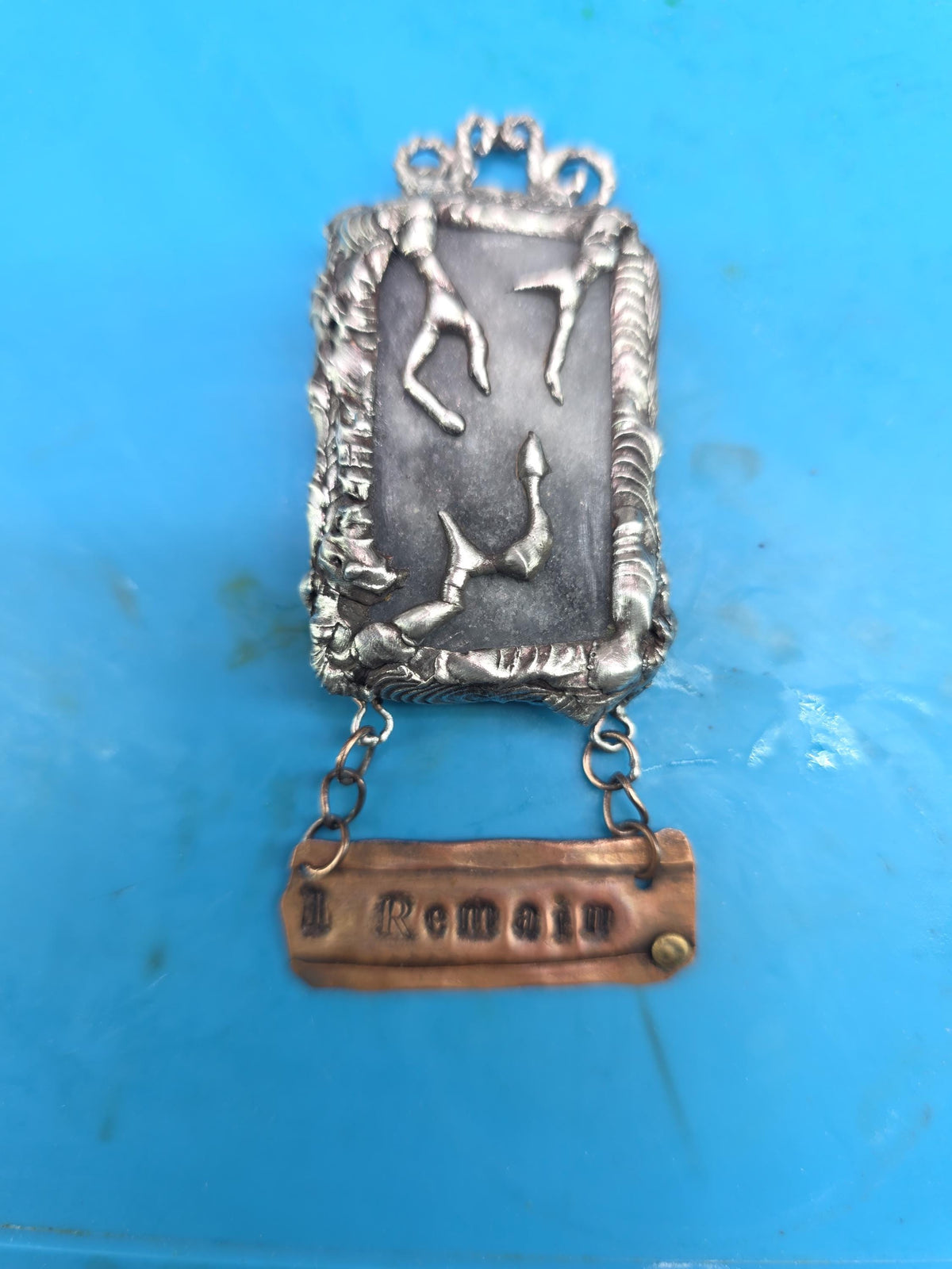 UNBROKEN After the Storm Necklace – Rustic Soldered Stone Pendant with Copper “I Remain” Bar, Survivor Jewelry, Raw Metal Artisan Necklace