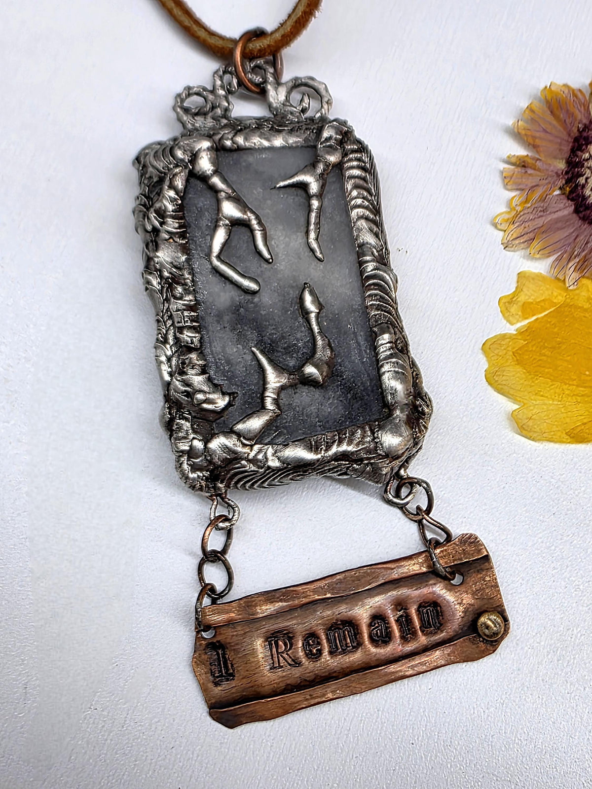 UNBROKEN After the Storm Necklace – Rustic Soldered Stone Pendant with Copper “I Remain” Bar, Survivor Jewelry, Raw Metal Artisan Necklace