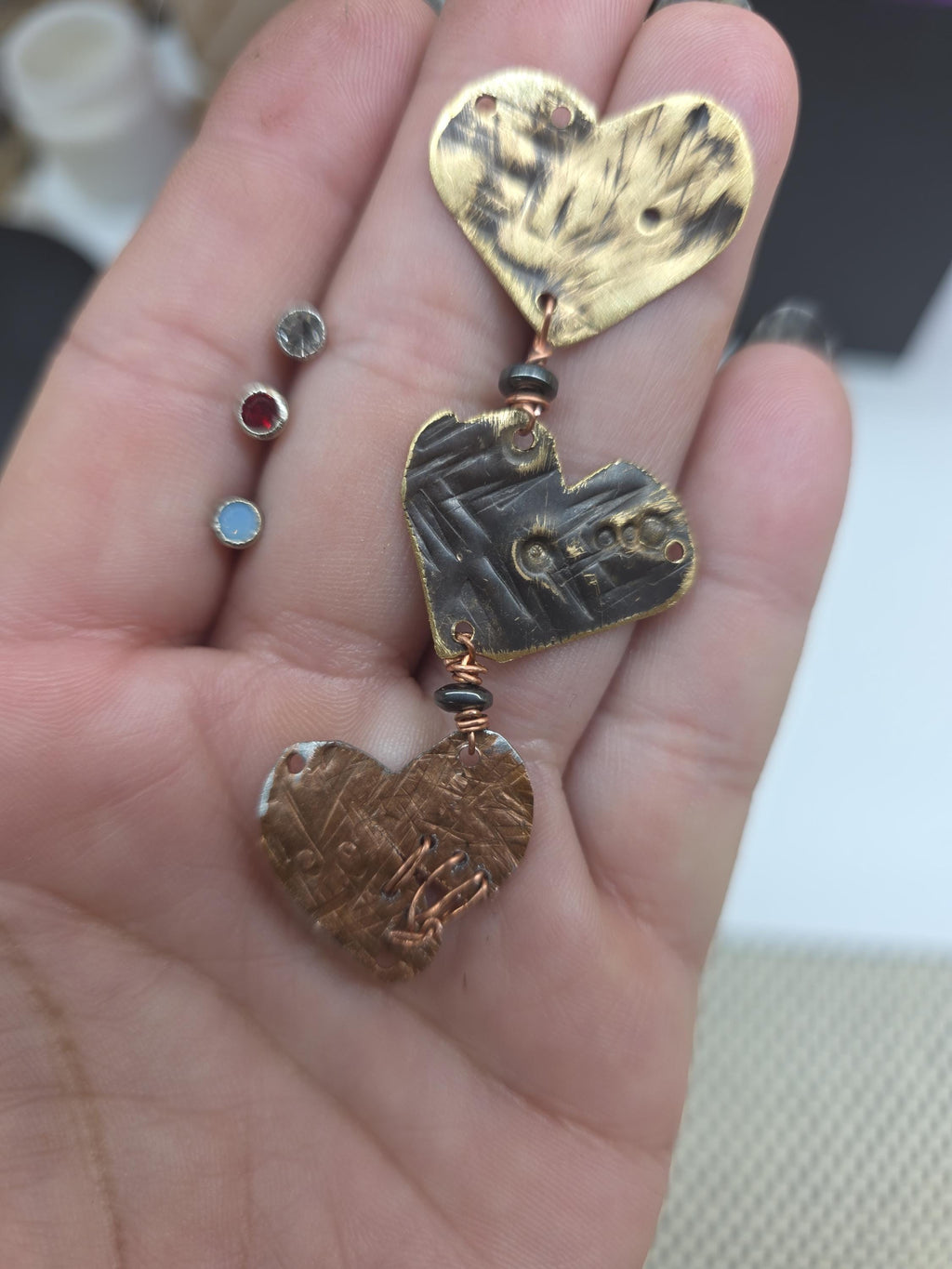 UNBROKEN – You Tried | Copper Stitched Heart Earrings, Survivor Jewelry, Broken Heart Repaired Earrings, Handcrafted Artisan Metalwork