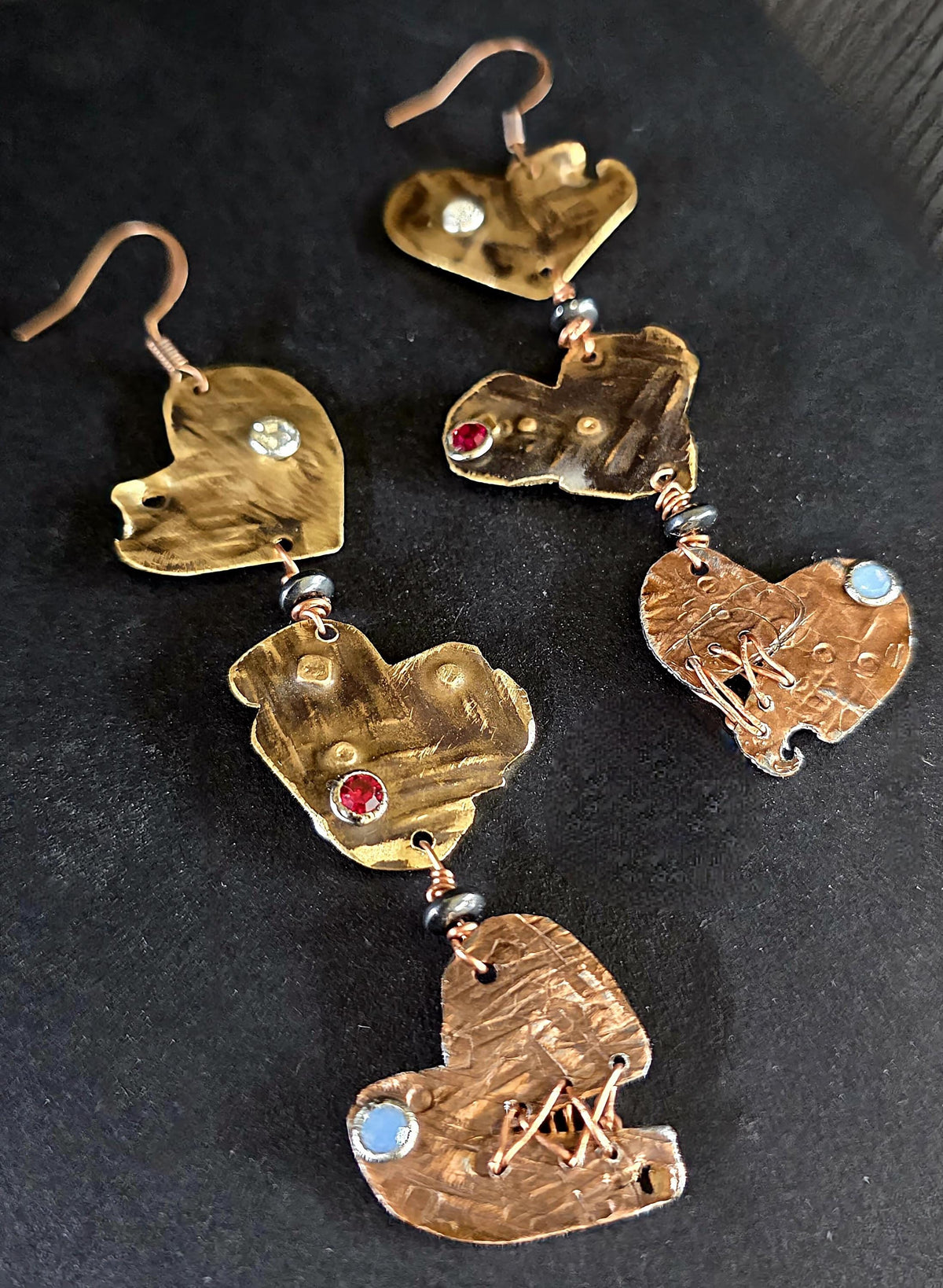 UNBROKEN – You Tried | Copper Stitched Heart Earrings, Survivor Jewelry, Broken Heart Repaired Earrings, Handcrafted Artisan Metalwork