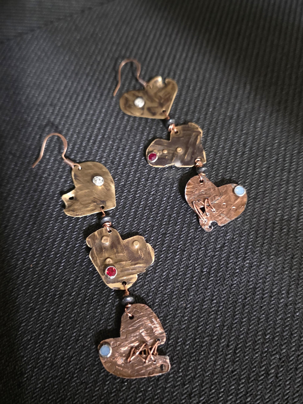 UNBROKEN – You Tried | Copper Stitched Heart Earrings, Survivor Jewelry, Broken Heart Repaired Earrings, Handcrafted Artisan Metalwork