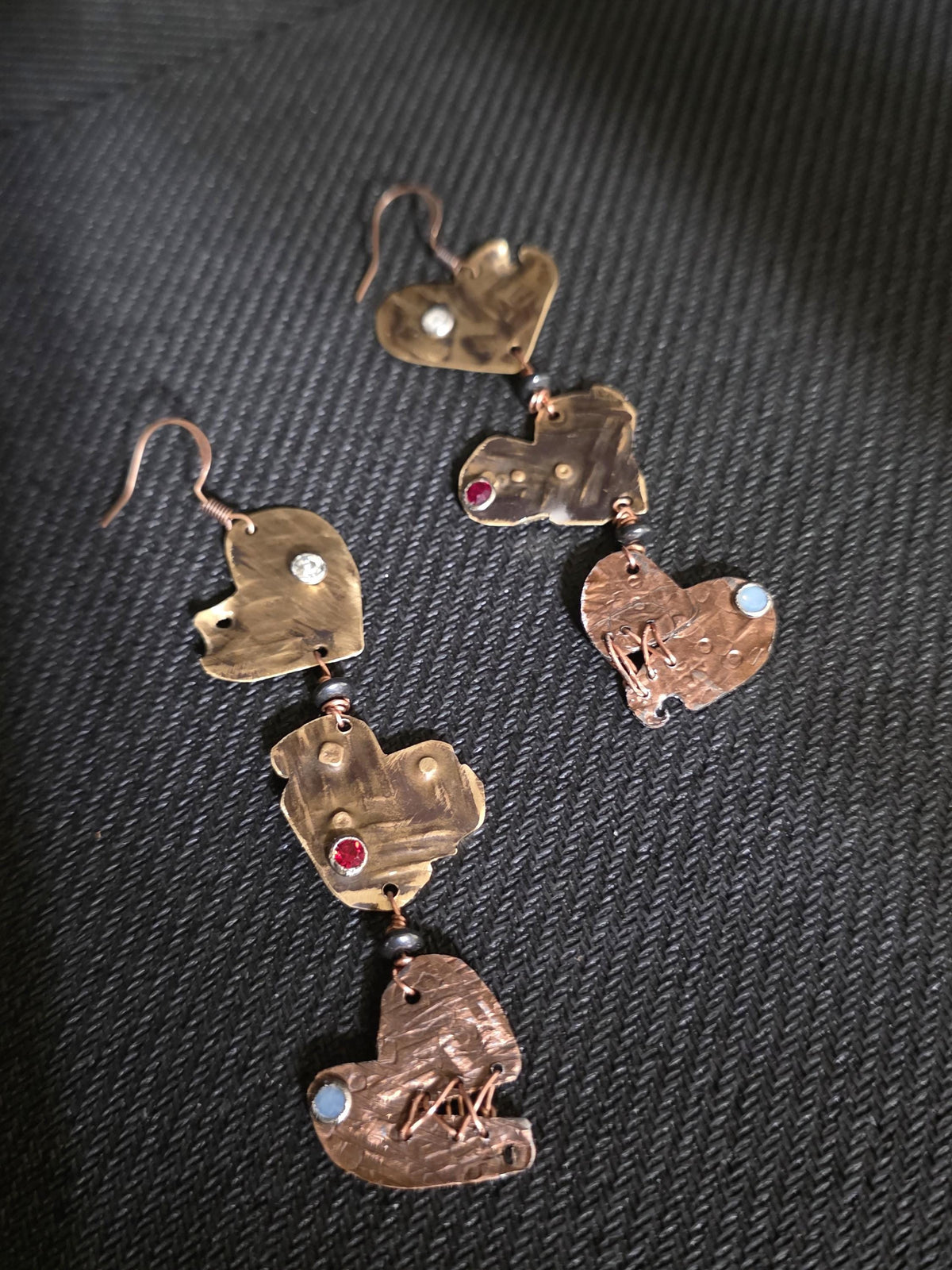 UNBROKEN – You Tried | Copper Stitched Heart Earrings, Survivor Jewelry, Broken Heart Repaired Earrings, Handcrafted Artisan Metalwork