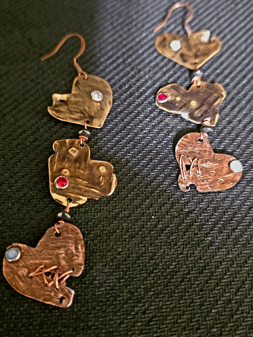 UNBROKEN – You Tried | Copper Stitched Heart Earrings, Survivor Jewelry, Broken Heart Repaired Earrings, Handcrafted Artisan Metalwork