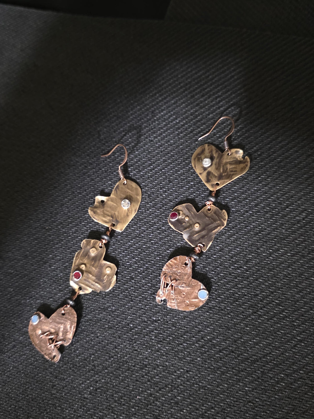 UNBROKEN – You Tried | Copper Stitched Heart Earrings, Survivor Jewelry, Broken Heart Repaired Earrings, Handcrafted Artisan Metalwork