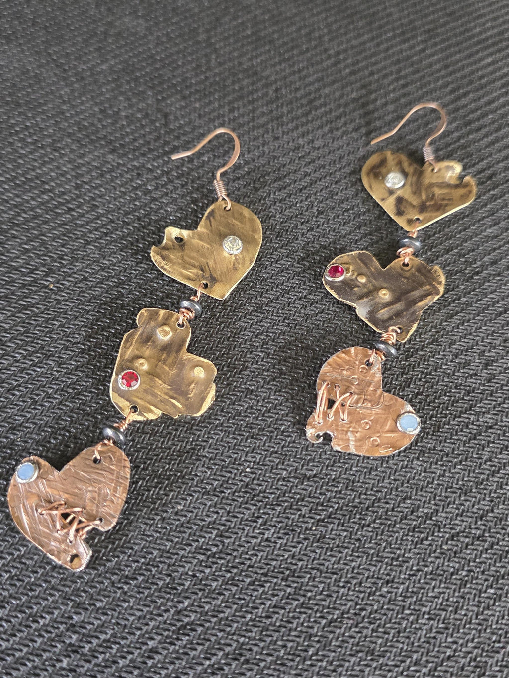 UNBROKEN – You Tried | Copper Stitched Heart Earrings, Survivor Jewelry, Broken Heart Repaired Earrings, Handcrafted Artisan Metalwork