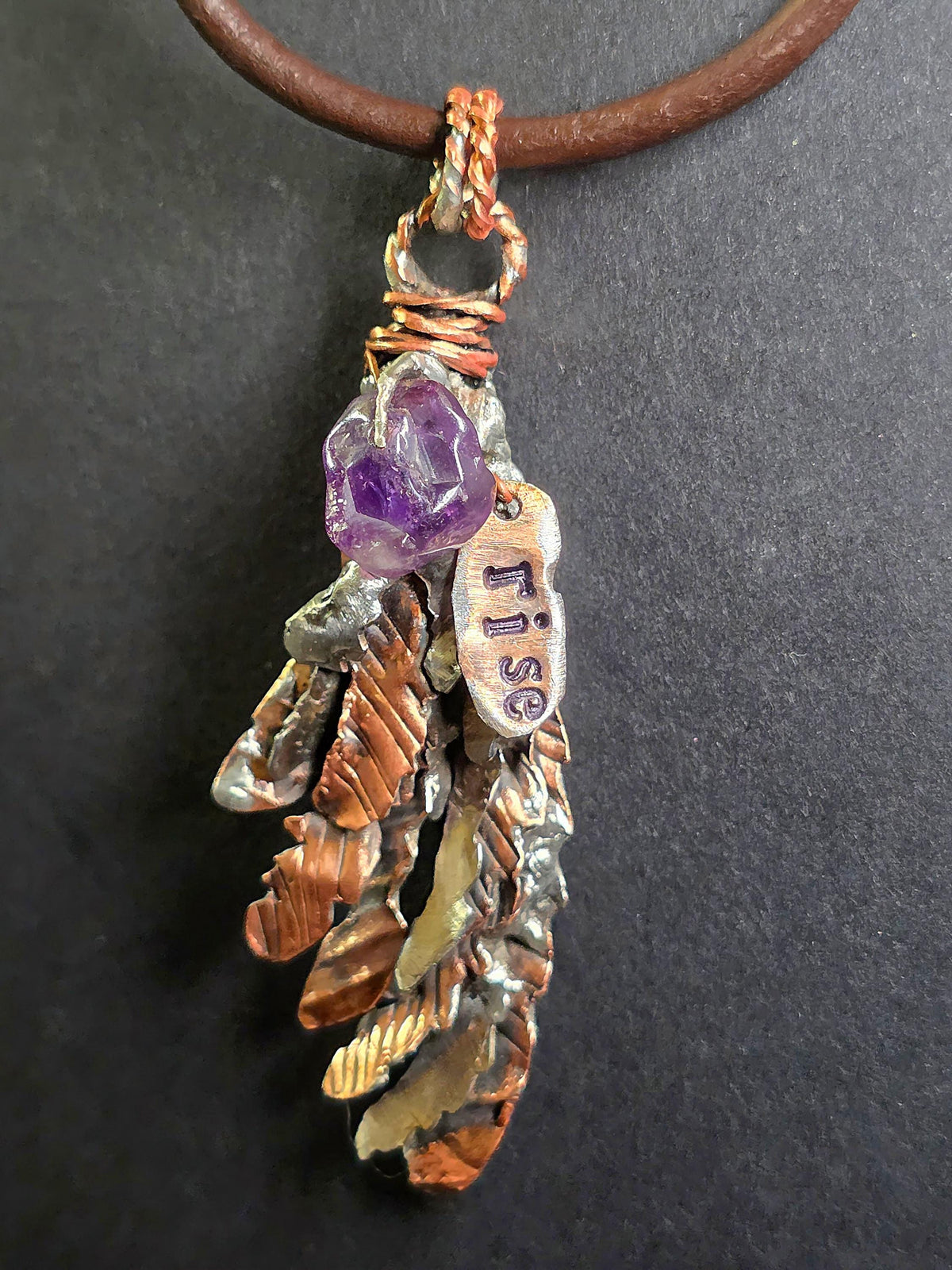 Second Wind Wing Necklace – Hand Forged Copper & Silver Feather Pendant with Amethyst, Rustic Artisan Jewelry, Resurgent Collection