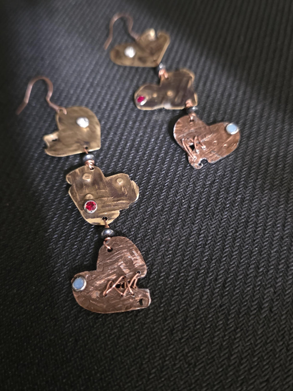 UNBROKEN – You Tried | Copper Stitched Heart Earrings, Survivor Jewelry, Broken Heart Repaired Earrings, Handcrafted Artisan Metalwork