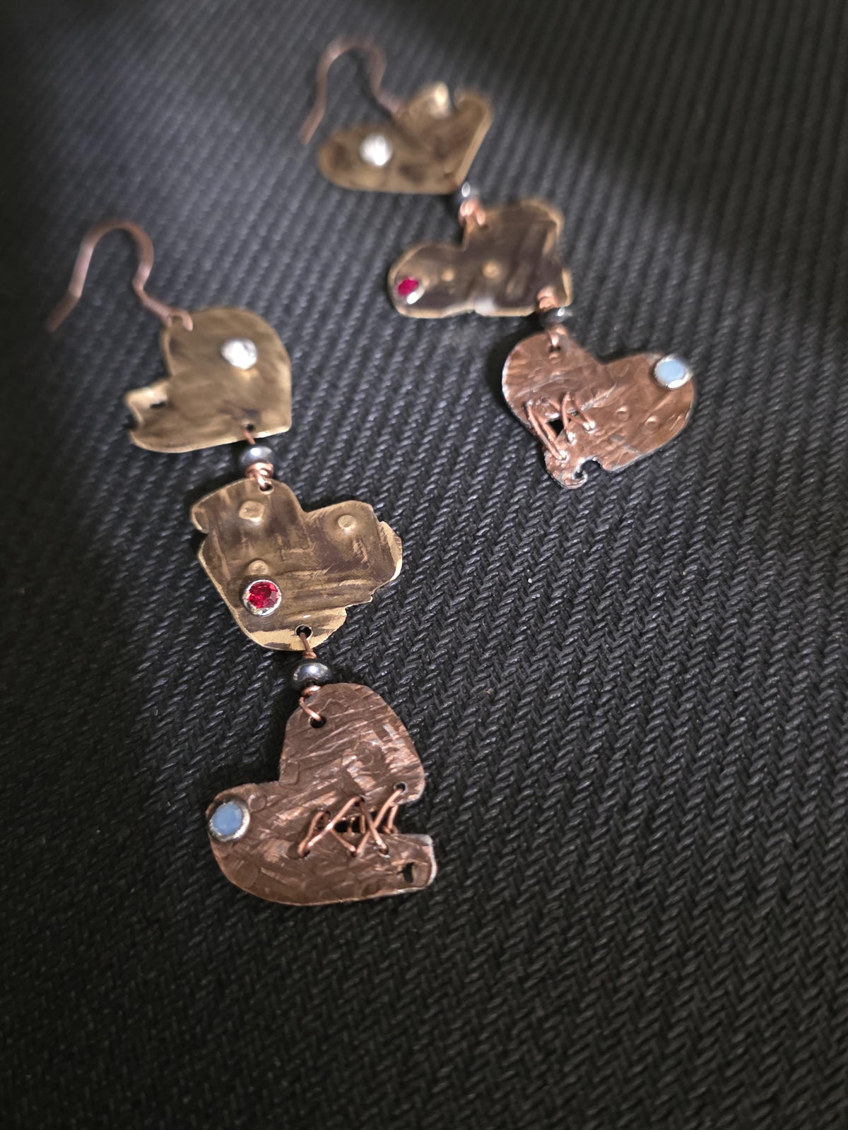 UNBROKEN – You Tried | Copper Stitched Heart Earrings, Survivor Jewelry, Broken Heart Repaired Earrings, Handcrafted Artisan Metalwork