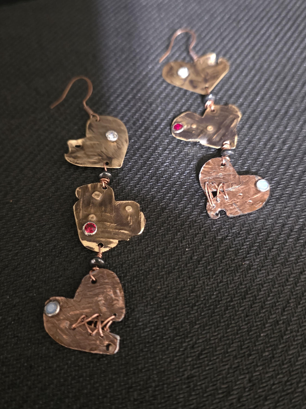 UNBROKEN – You Tried | Copper Stitched Heart Earrings, Survivor Jewelry, Broken Heart Repaired Earrings, Handcrafted Artisan Metalwork