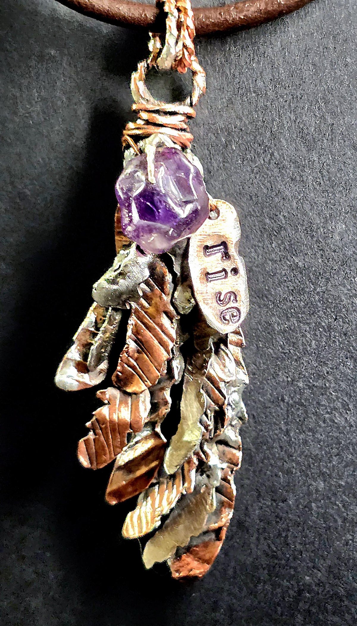 Second Wind Wing Necklace – Hand Forged Copper & Silver Feather Pendant with Amethyst, Rustic Artisan Jewelry, Resurgent Collection