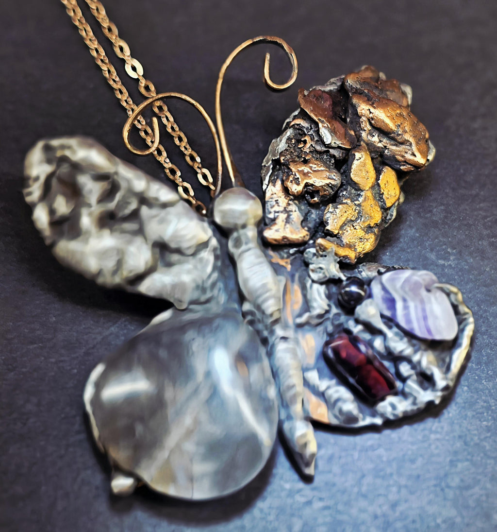 RESURGENT - We Knew Hell But Chose Not to Stay - Still Here Mixed Stone Necklace, Garnet Hematite Chevron Amethyst Moonstone Pendant, Handma