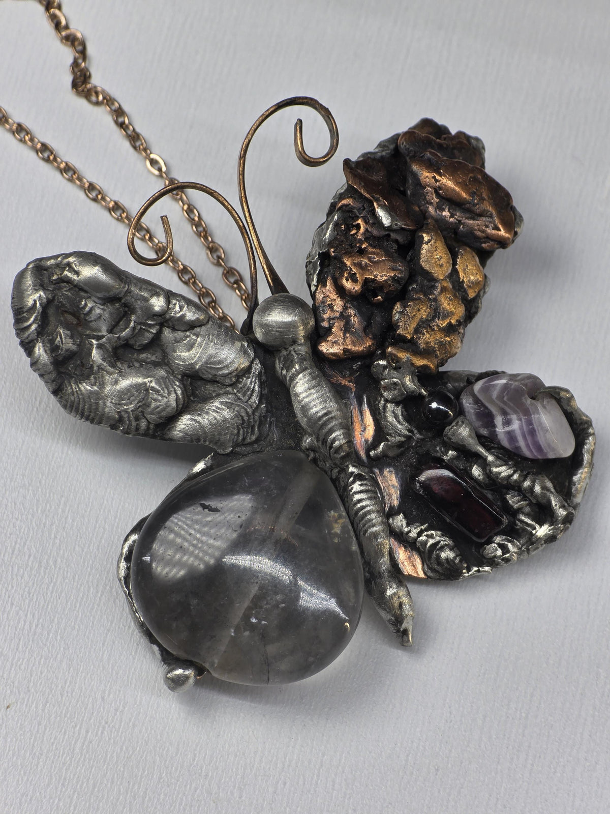 RESURGENT - We Knew Hell But Chose Not to Stay - Still Here Mixed Stone Necklace, Garnet Hematite Chevron Amethyst Moonstone Pendant, Handma