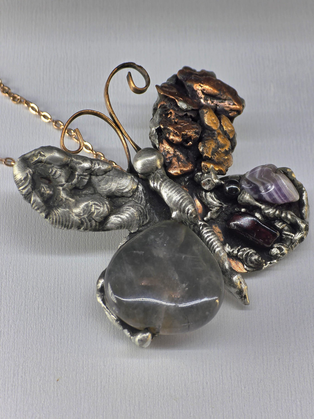RESURGENT - We Knew Hell But Chose Not to Stay - Still Here Mixed Stone Necklace, Garnet Hematite Chevron Amethyst Moonstone Pendant, Handma