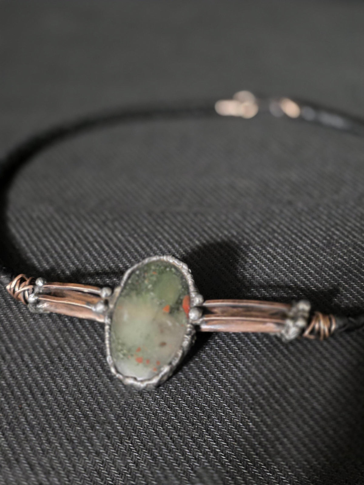 RESURGENT “Life Line” Necklace – Leather & Brass Bolo Style Pendant with Shield Stone Setting, Handcrafted Survivor Jewelry, Rustic Strength