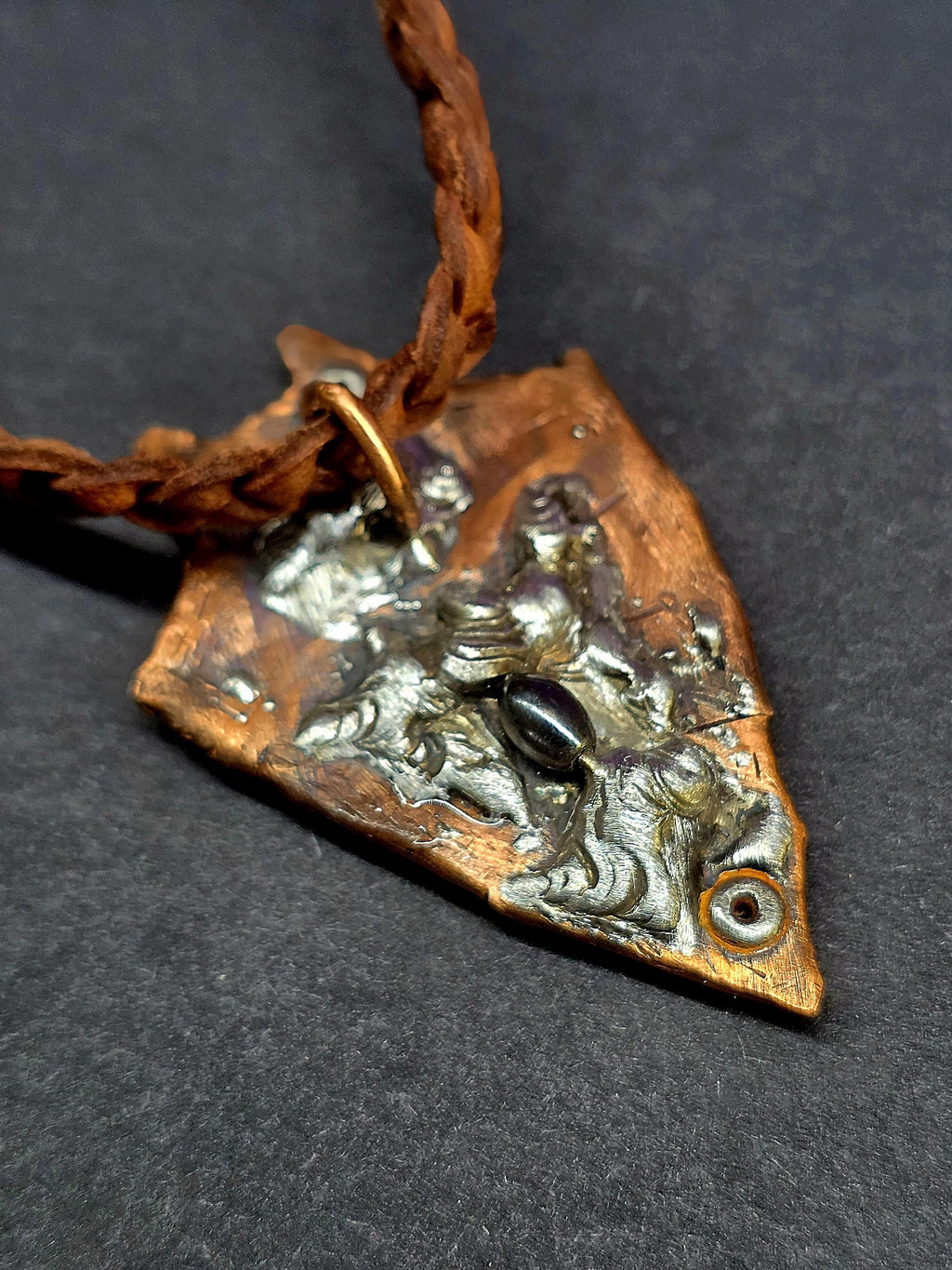 RESURGENT – We Knew Hell But Chose Not to Stay, “I Remain” Copper Necklace, Pearl & Hematite Pendant, Handmade Rustic Survivor.
