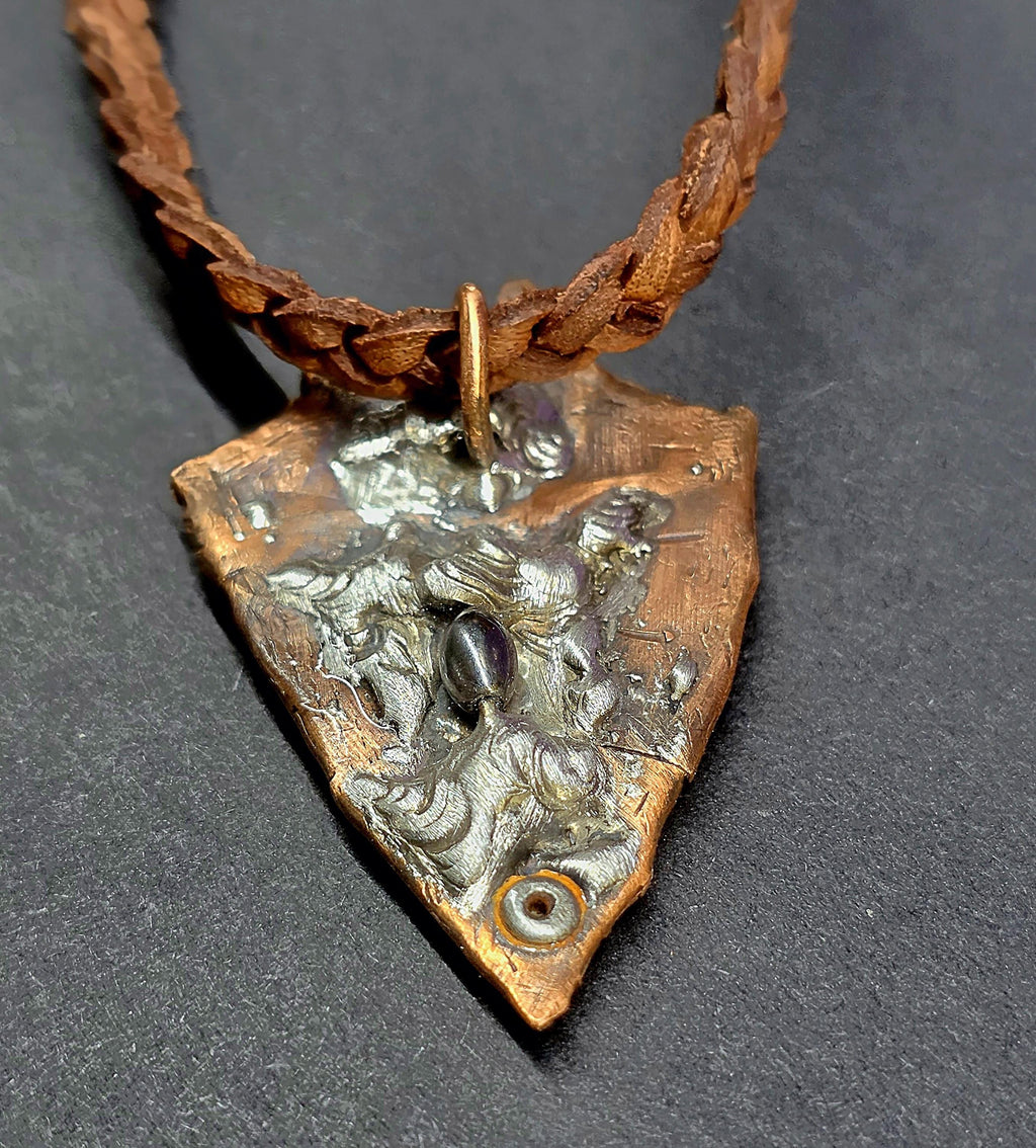 RESURGENT – We Knew Hell But Chose Not to Stay, “I Remain” Copper Necklace, Pearl & Hematite Pendant, Handmade Rustic Survivor.